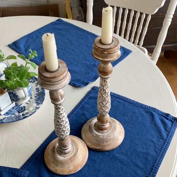 Wood candlesticks pair